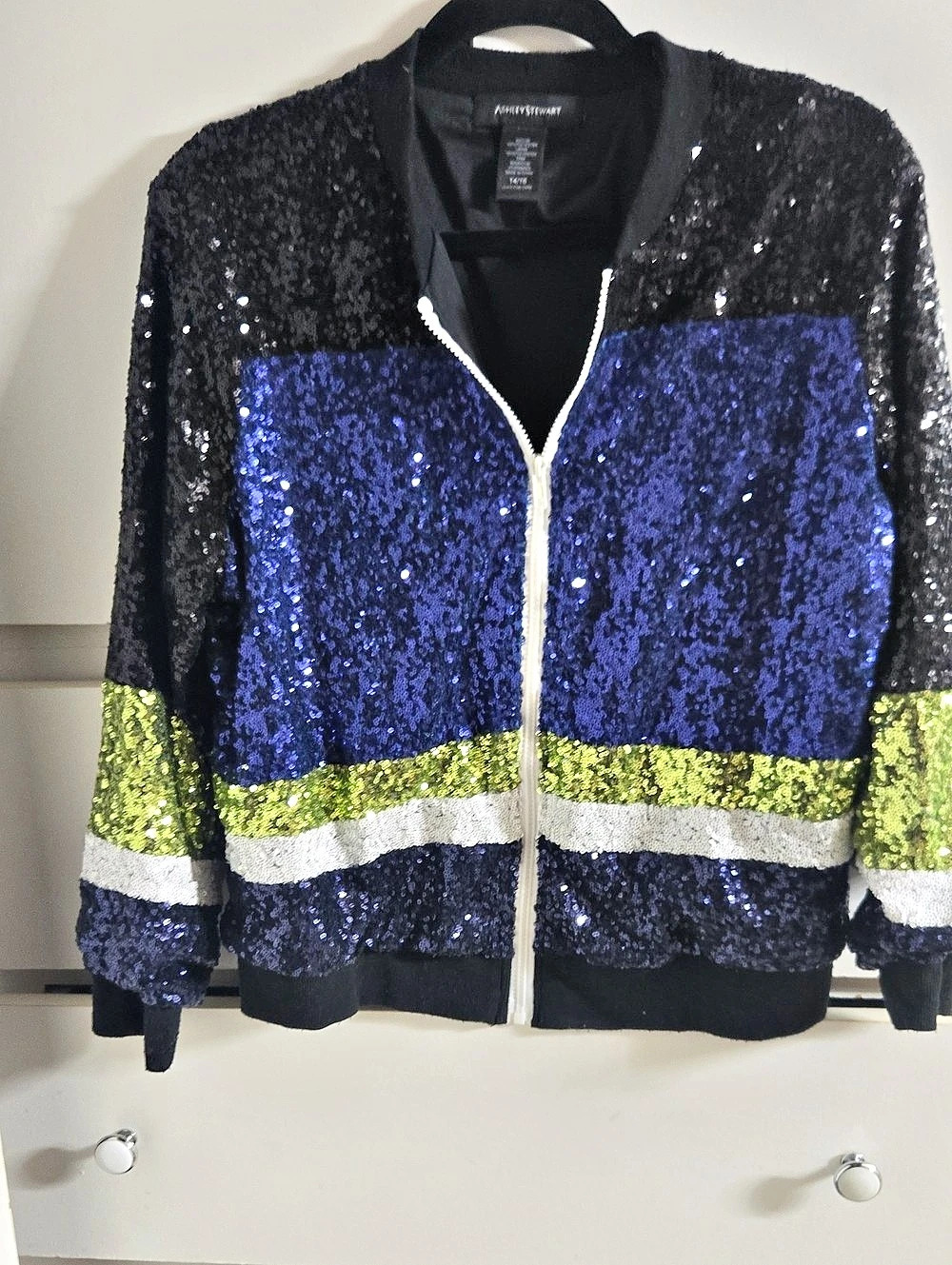 Color Block Sequin Bomber Jacket